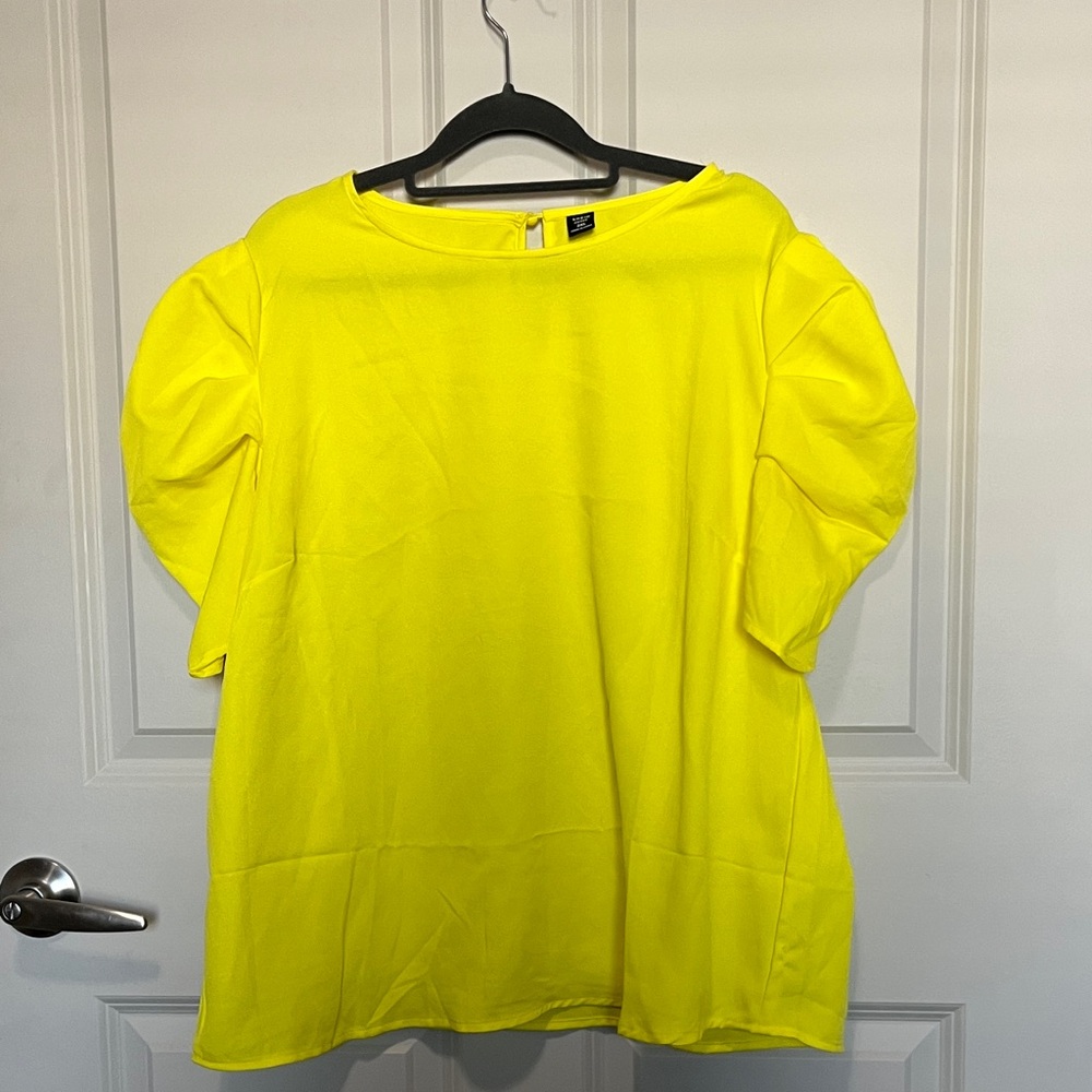 SHEIN SPRING Yellow ruched Puff Sleeve Blouse plus size